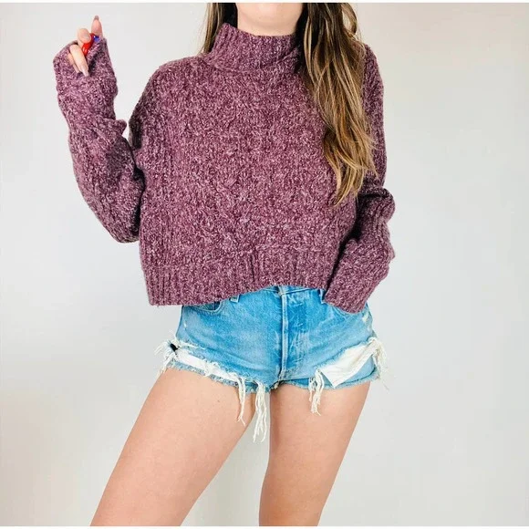 Free People Purple Cable Knit mock Neck Sweater - Picture 9 of 9